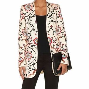 Alice + Olivia Women’s 4 Cream Multicolor Floral Embroidered Lined Suit Blazer